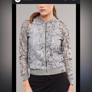 Lace Bomber Jacket - full sheer bomber style full zip light lilac purple